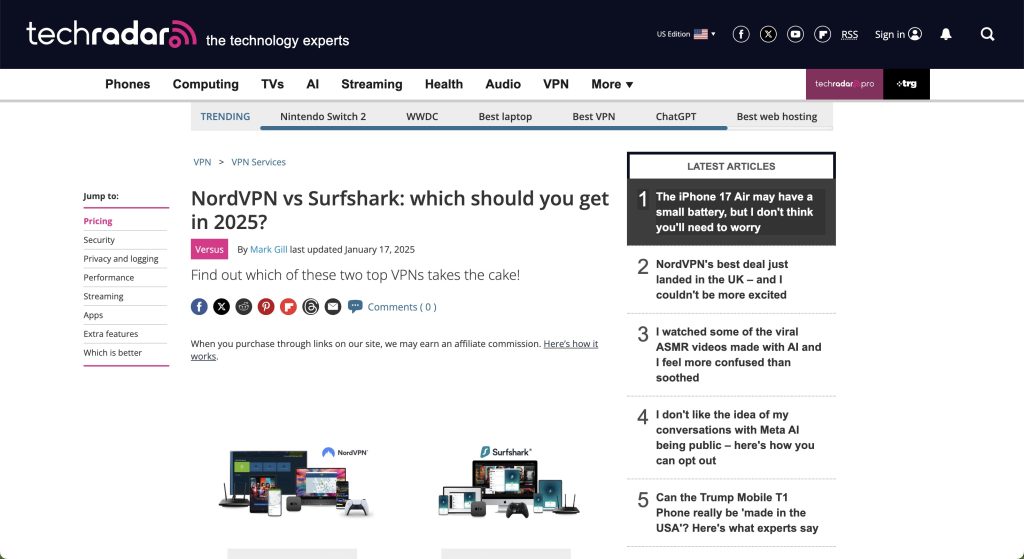 NordVPN vs Surfshark TechRadar