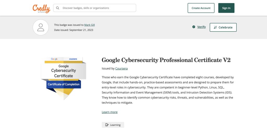 Google Cybersecurity Professional Certificate V2 Mark Gill