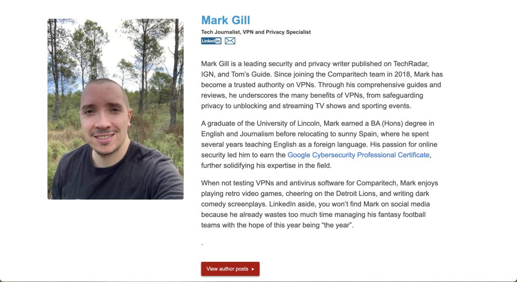 Mark Gill author profile Comparitech